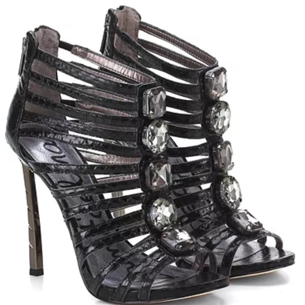 Sam Edelman Hampton Snakeskin Caged Sandal Black 8